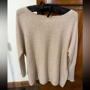 Garnet Hill Beige Cashmere-Blend Boatneck Sweater